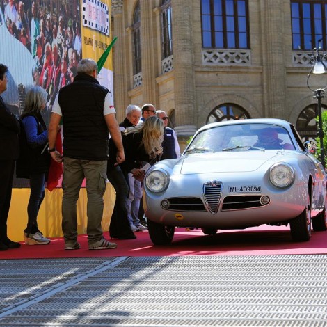 Targa Florio 2017, partenza. Scuderia del Portello, Alfa Romeo Giulietta SZ, Antonio Carrisi, Jacques-Michael Suter