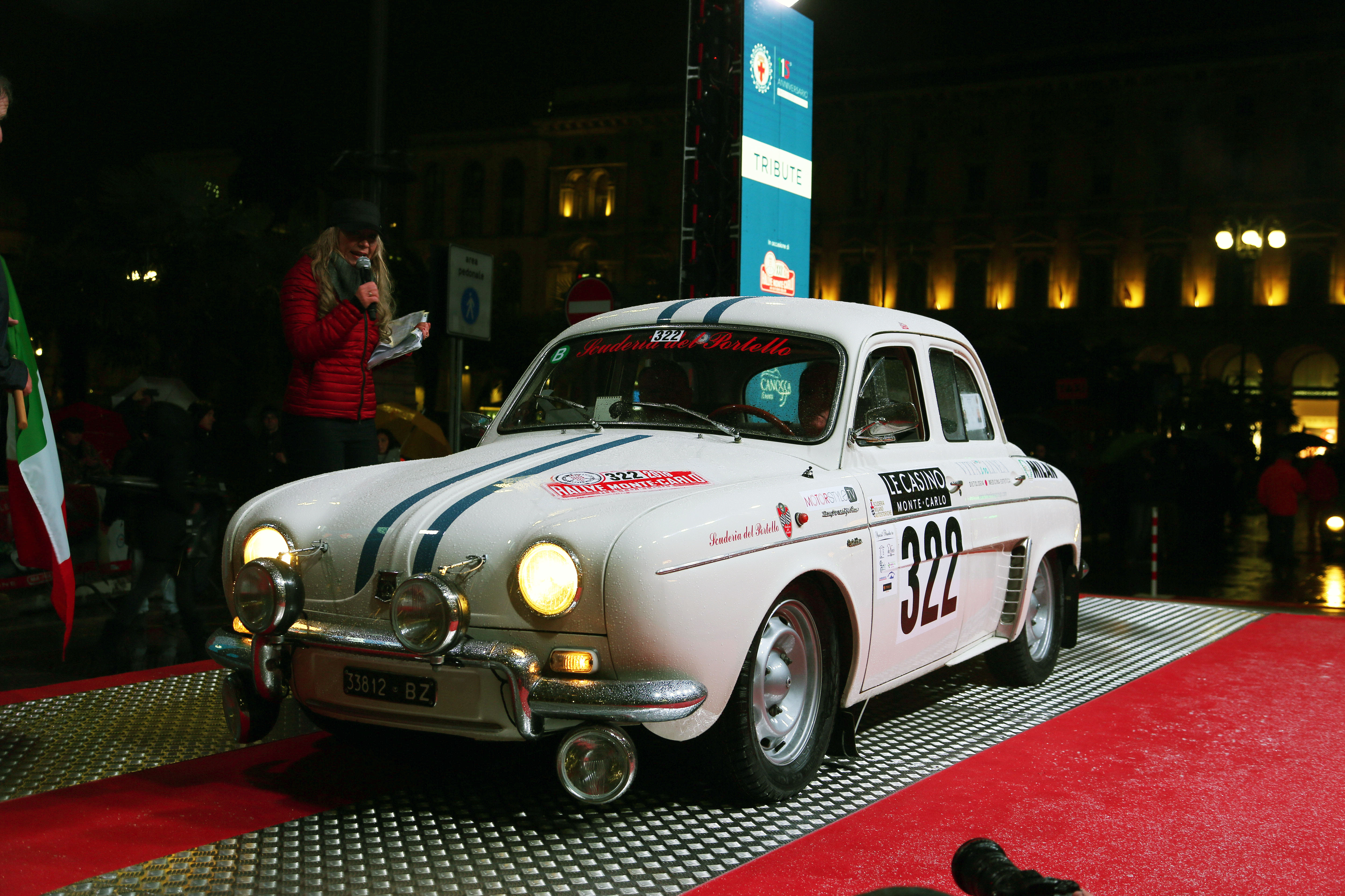 Rallye Monte-Carlo Historique: Renato Bicciato on Alfa Romeo Dauphine at the start of the rally. Photo by Massimo Campi.