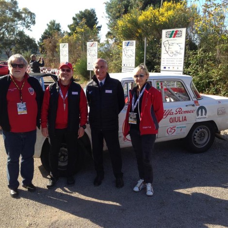 Targa Florio 2017, il Presidente della Scuderia del Portello Marco Cajani e l'equipaggio Pellegrini-Porta con il Presidente dell'ACI A. Sticchi Damiani